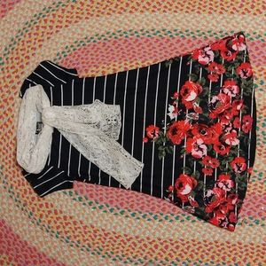3/$20 Striped and floral girl's dress with lace scarf